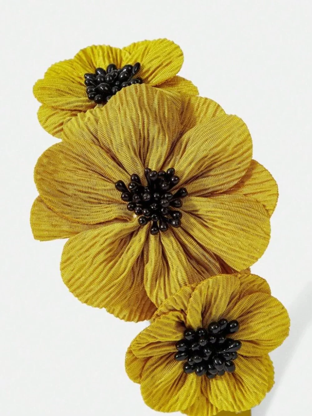 Mustard Yellow Floral Headband with Black Beaded Centers
